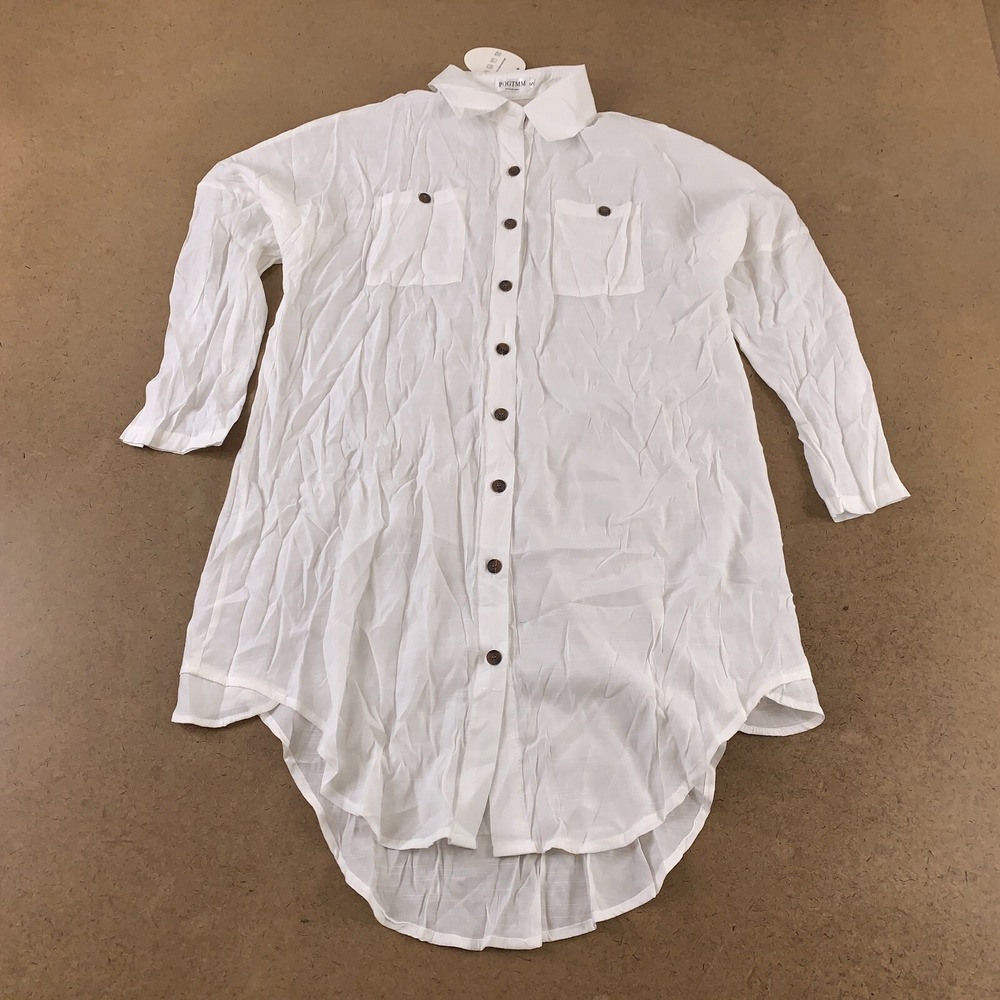 POGTMM Women's Size Small White Lightweight Button Front Swim Coverup Shirt NWT